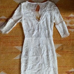 Soieblu white lace open back v neck dress